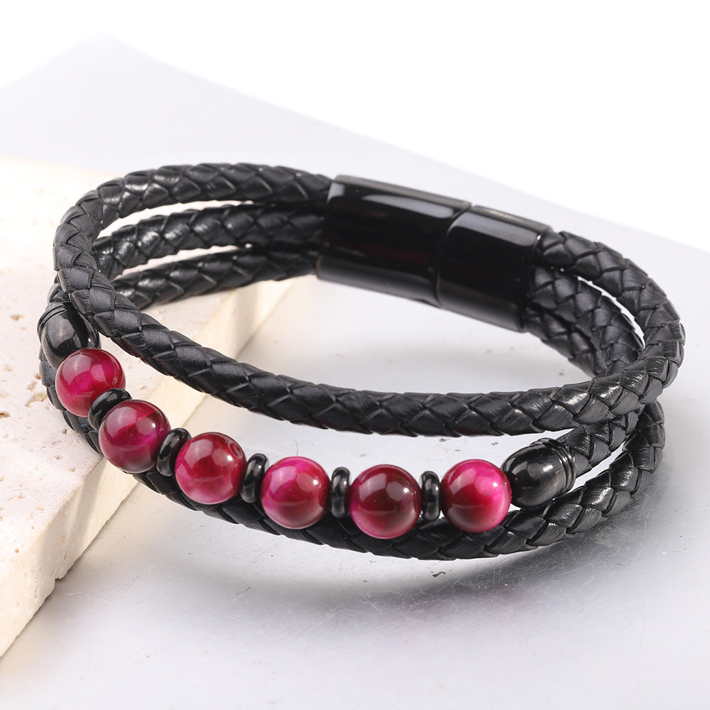Herren Lederarmband mit geflochtenem Design und edlen Perlen Shop Nory