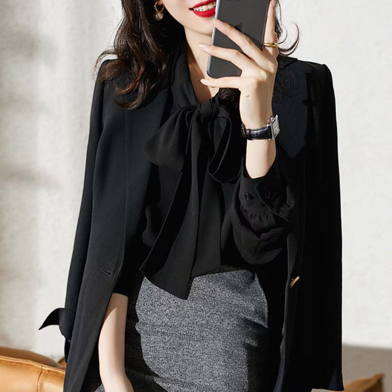 Damen Elegante Schleifenbluse