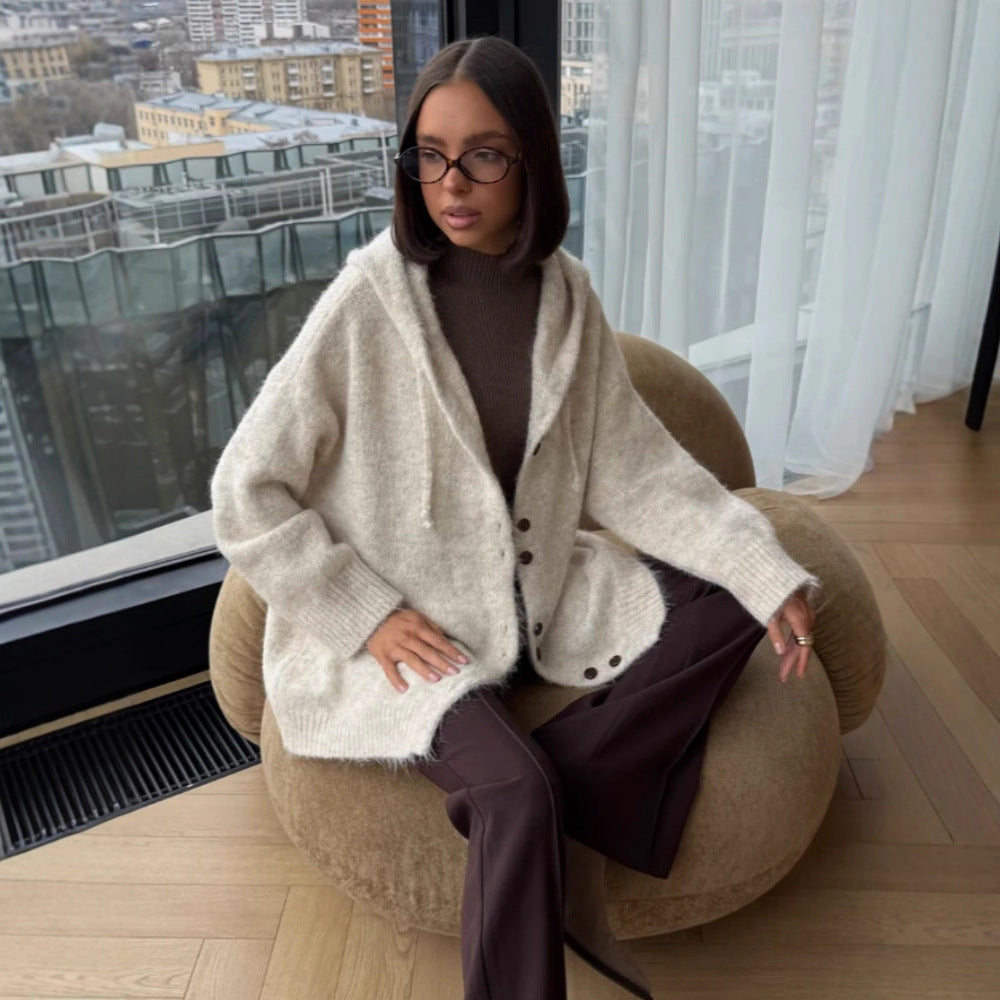 Damen Modische Strickjacke mit Kapuze Shop Nory