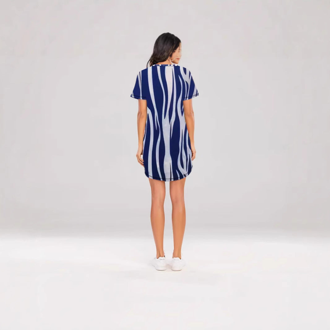 Damen Kurzarm Kleid mit auffälligem Streifenmuster und bequemem Schnitt