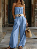 Damen Lässiger Jumpsuit mit Gürtel und weitem Bein Shopnory