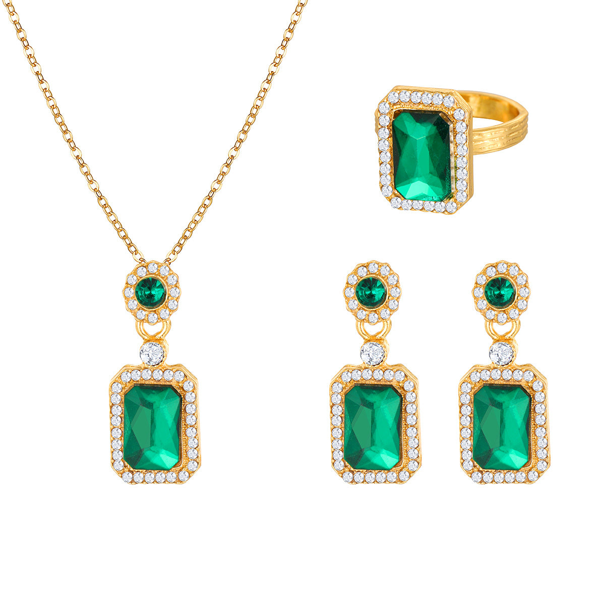 Damen Schmuckset mit funkelnden Smaragd und goldenen Akzenten Shop Nory