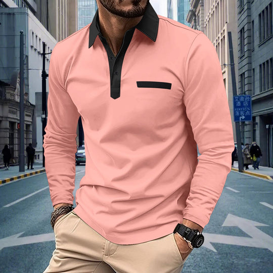 Herren nan Langarm-Polohemd mit kontrastkragen, verdeckter Knopfleiste und dekorativer Brustleiste Shop Nory