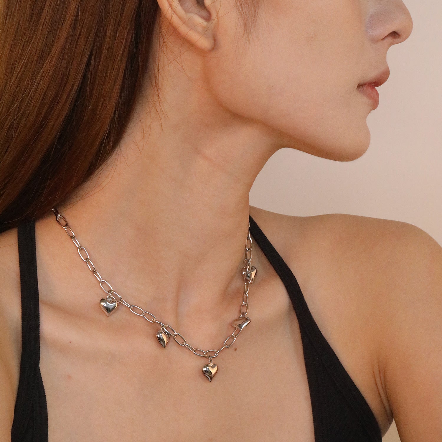 Damen Kette mit herzförmigen Anhängern aus hochwertigem Edelstahl Shop Nory