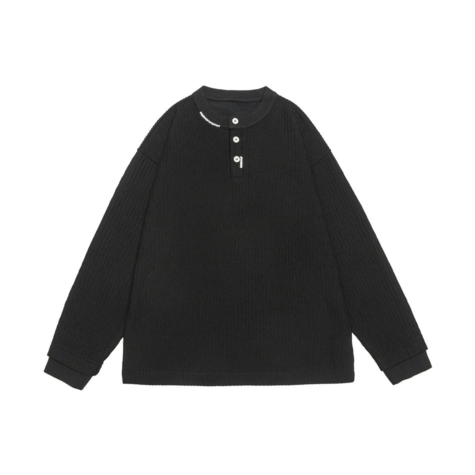 Unisex Gerippter Oversize-Henley-Pullover mit Knopfleiste Shop Nory