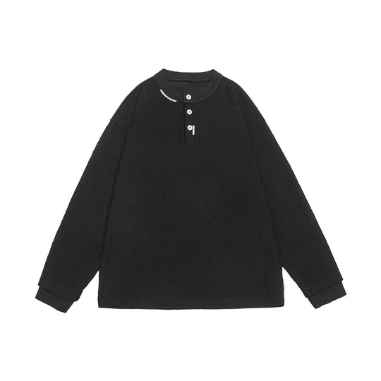 Unisex Gerippter Oversize-Henley-Pullover mit Knopfleiste Shop Nory