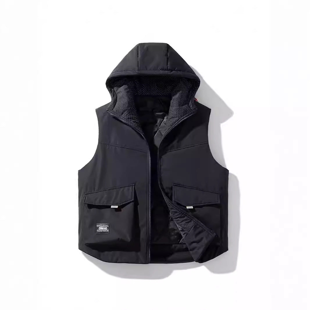 Herren Gefütterte Kapuzen-Utility‑Weste mit Multifunktions‑Taschen und winddichter Außenlage Shop Nory