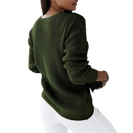 Damen nan grob gestrickter V-Ausschnitt Pullover mit Zopfmuster und lockerer Silhouette Shop Nory