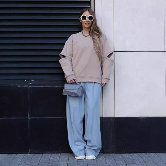 Damen Oversized Sweatshirt mit Layer-Ärmeln und seitlichem Schlitz Shop Nory