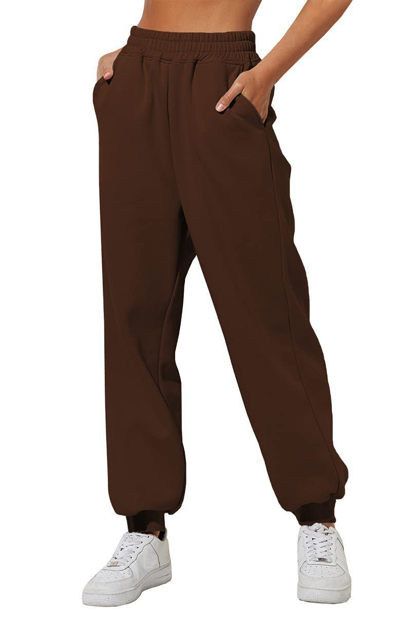 Damen nan lockere High‑Waist Jogginghose mit doppellagigem Komfortbund, seitlichen Eingrifftaschen und gerafften Knöchelbündchen Shop Nory