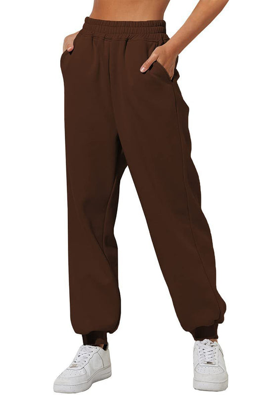 Damen nan lockere High‑Waist Jogginghose mit doppellagigem Komfortbund, seitlichen Eingrifftaschen und gerafften Knöchelbündchen Shop Nory