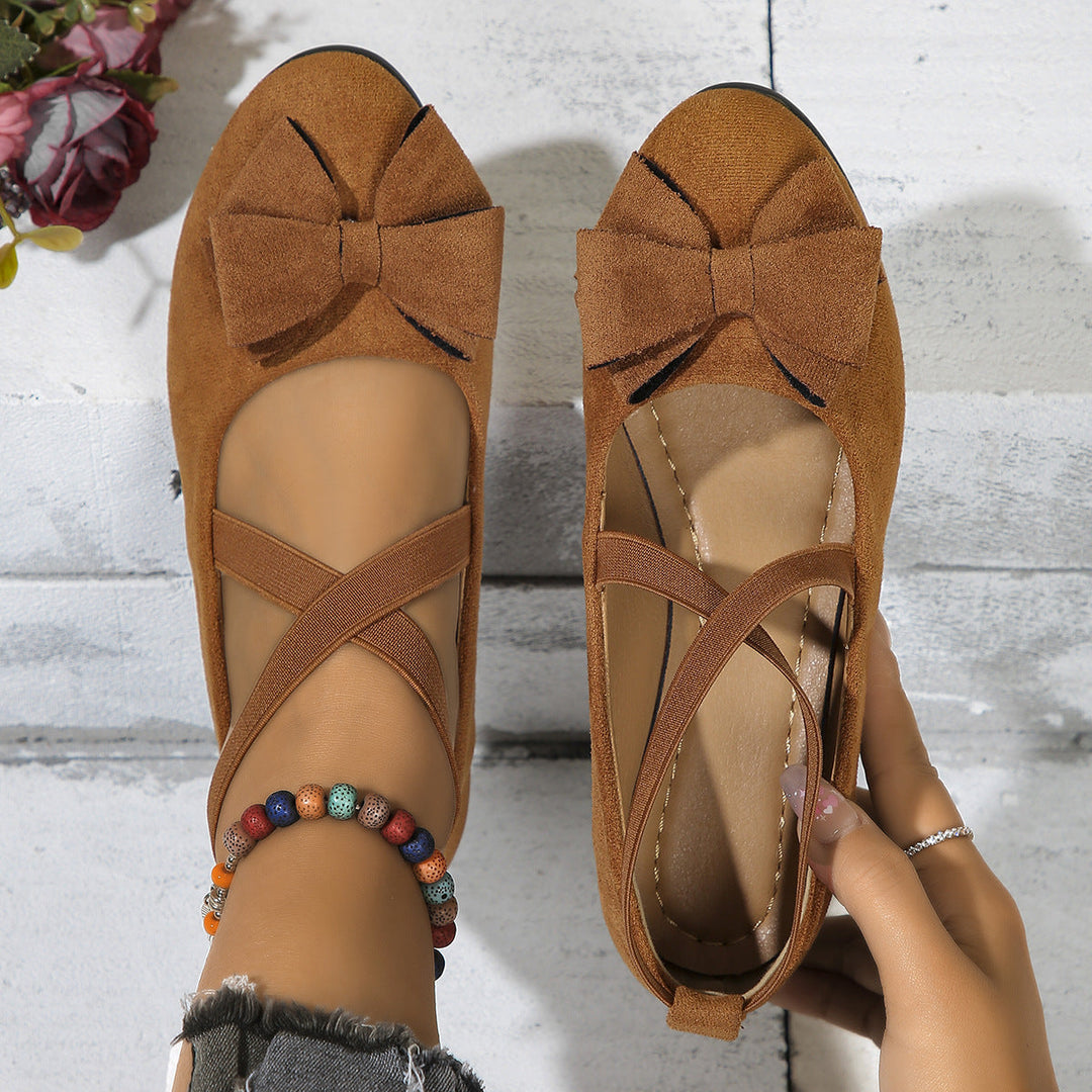 Damen Ballerinas mit modischem Schleifenakzent und elastischem Riemen Shopnory
