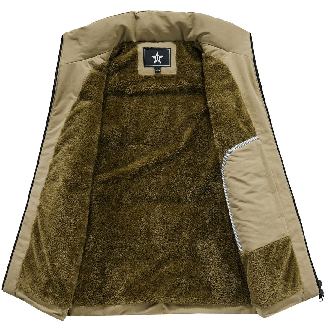 Herren Ärmellose Utility-Steppweste mit Teddyfutter und hohem Kragen Shop Nory