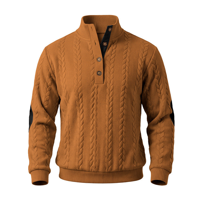 Herren Feinstrick-Troyer mit Zopfmuster, Lederdetails und Ellbogen-Patches Shop Nory