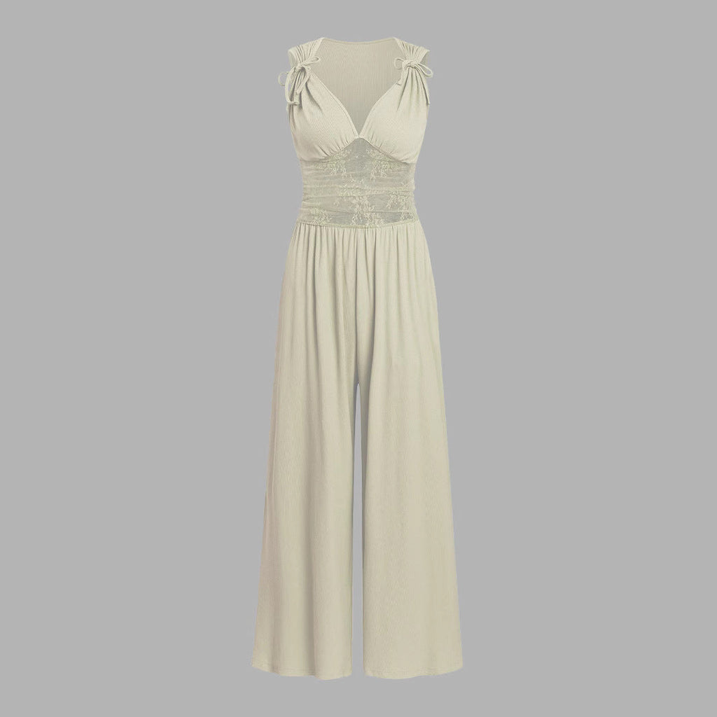 Damen eleganter Jumpsuit mit verstellbaren Trägern und weiten Beinen Shopnory