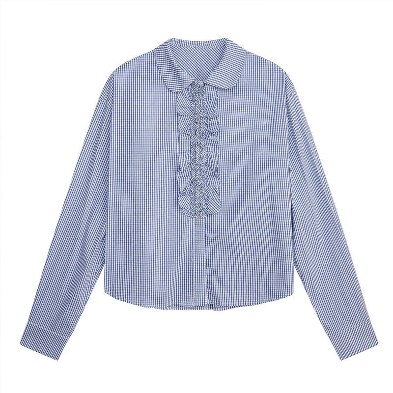 Damen Karierte Bluse mit Rüschendetails Shop Nory