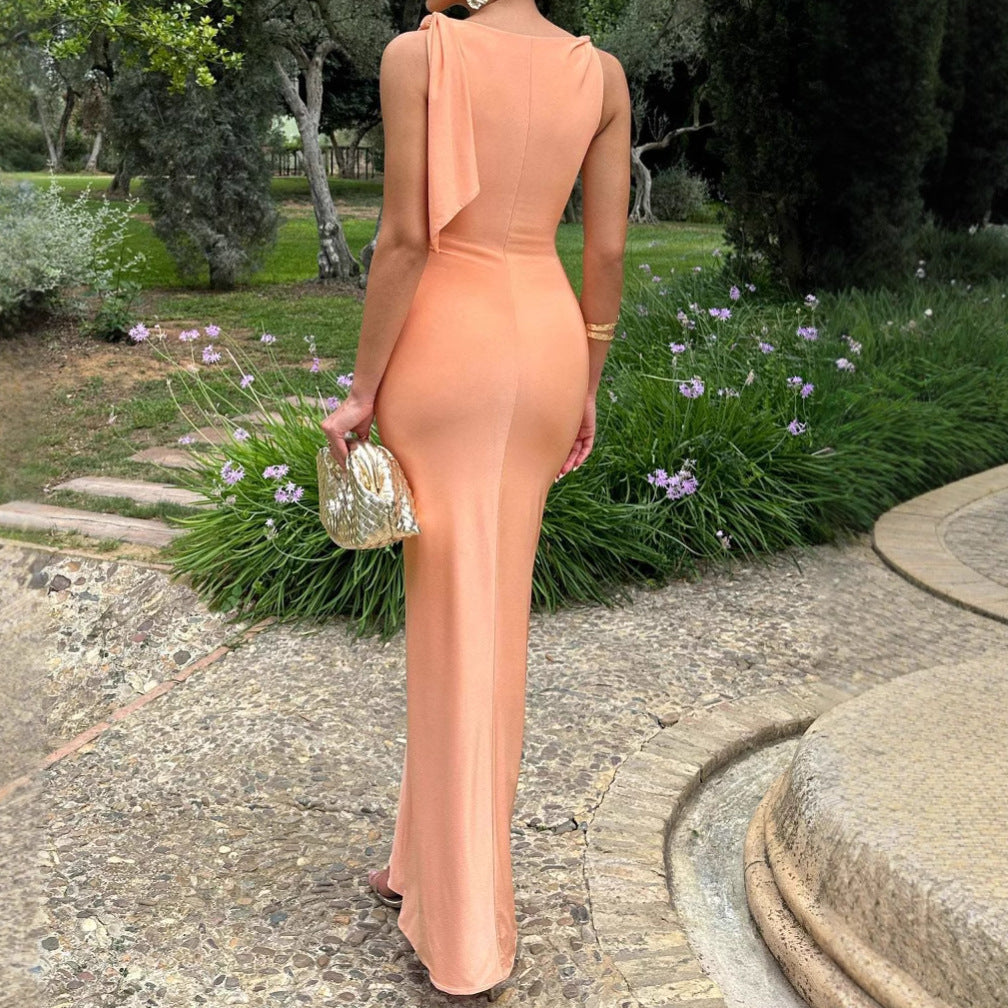 Damen Elegantes Maxikleid mit asymmetrischem Träger und figurbetontem Schnitt