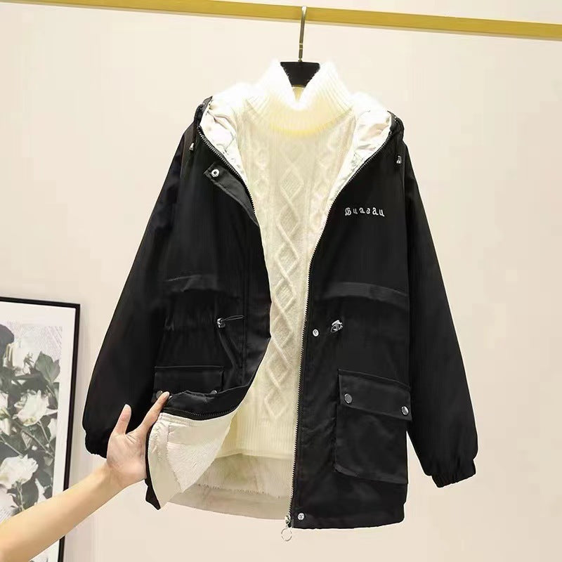 Damen gefütterte Parka-Jacke mit Kapuze und verstellbarem Taillenzug Shop Nory