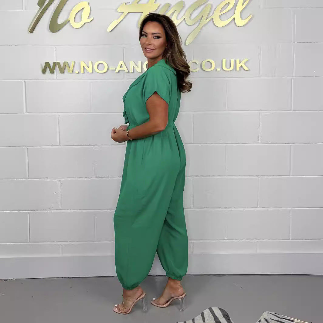 Damen Jumpsuit mit Rüschendetails und Bindegürtel