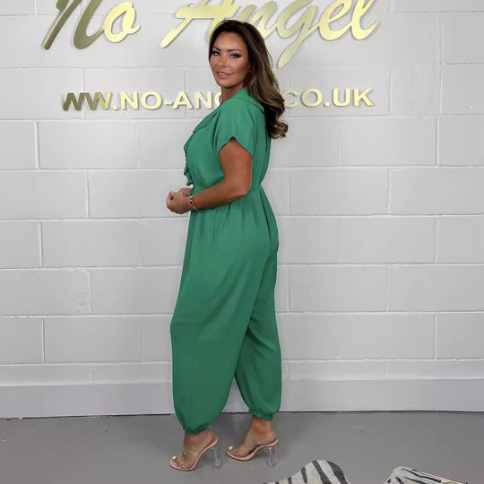 Damen Jumpsuit mit Rüschendetails und Bindegürtel