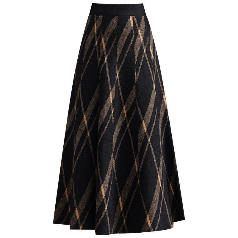 Damen Eleganter und fließender Maxirock mit diagonalen Mustern Shop Nory