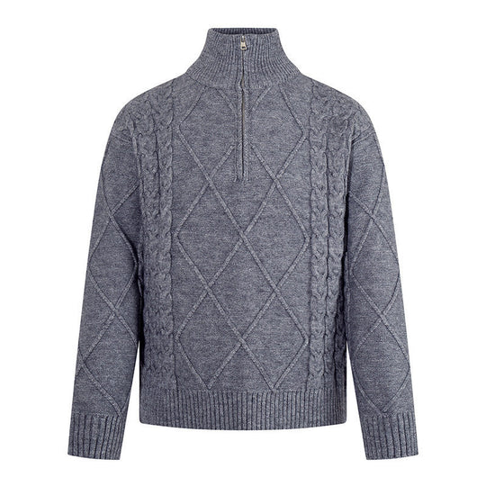 Herren Strickpullover mit Zopfmuster, halbem Reißverschluss und hohem Stehkragen Shop Nory