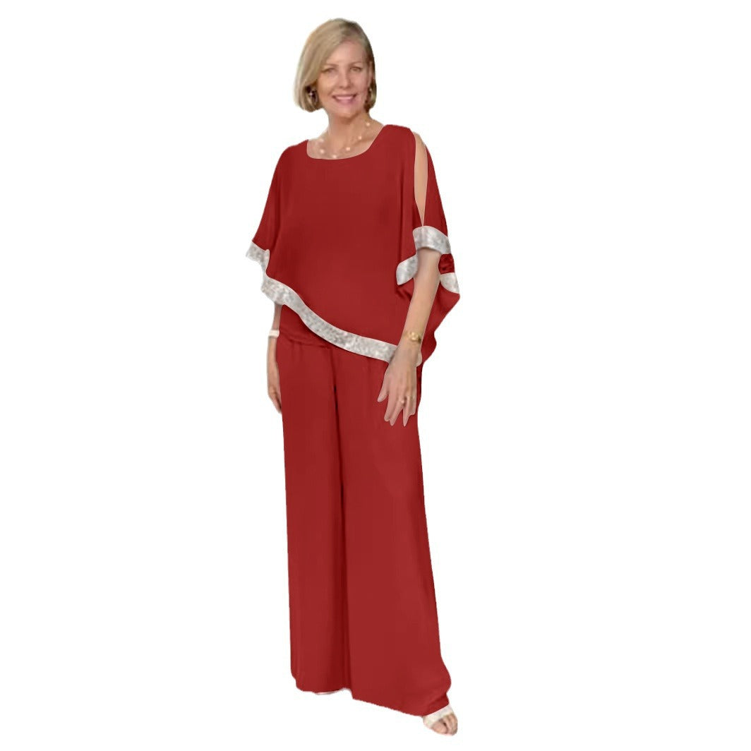 Damen elegantes Zweiteiler-Outfit mit luftiger Bluse und weitem Hosenstil Shopnory