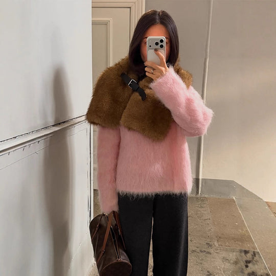 Damen Oversized Mohairpullover mit flauschiger Textur und Rundhalsausschnitt Shop Nory