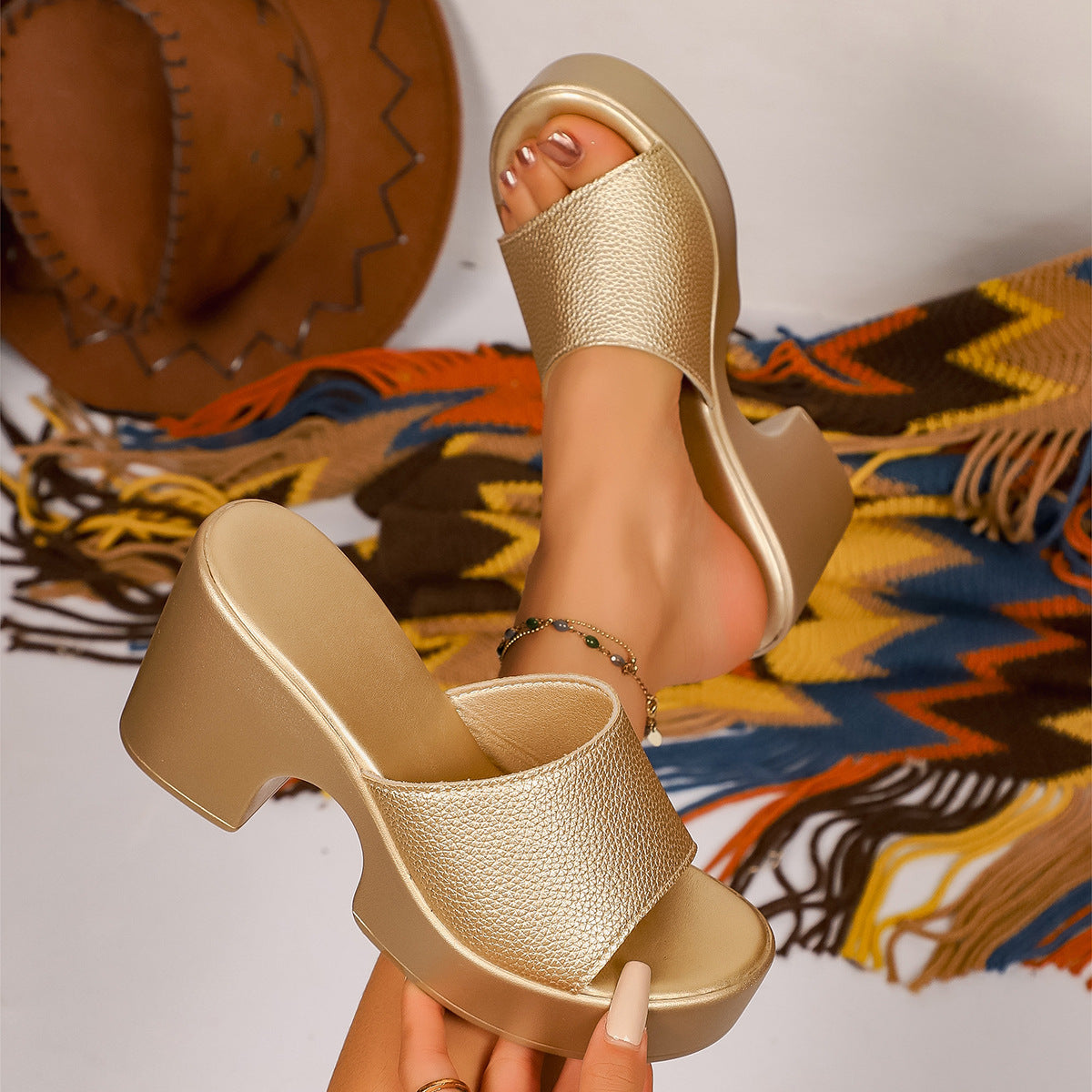 Damen High Heel Slip-On Sandalen