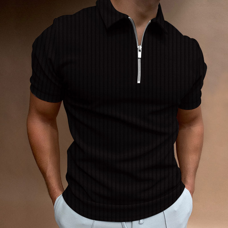 Herren Kurzarm Polo-Hemd mit Reißverschluss und strukturiertem Design