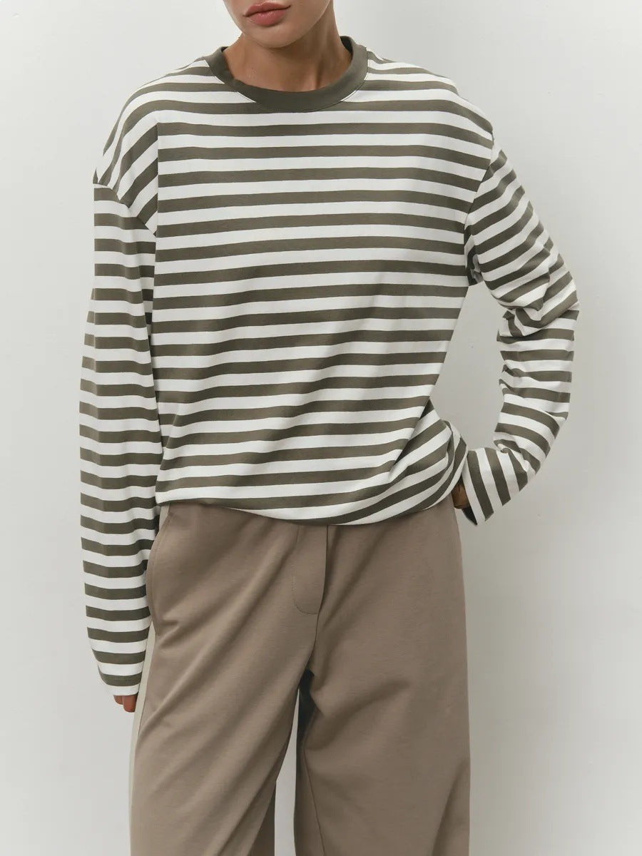 Damen gestreiftes Langarmshirt mit lässigem Schnitt und rundem Halsausschnitt