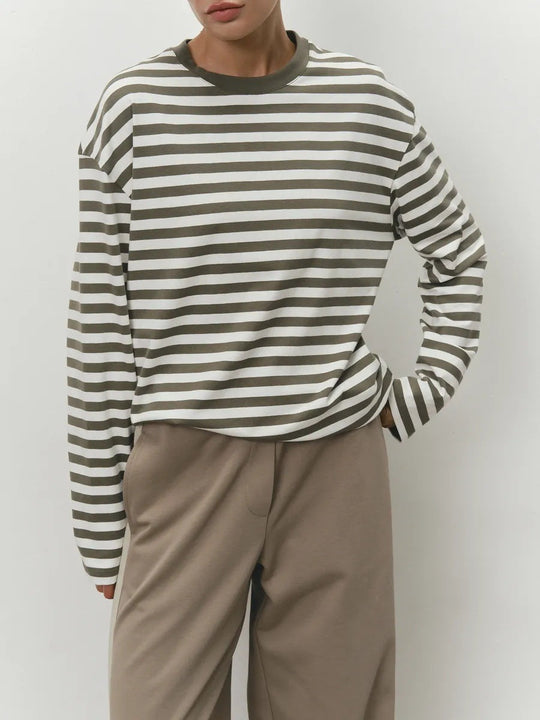 Damen gestreiftes Langarmshirt mit lässigem Schnitt und rundem Halsausschnitt