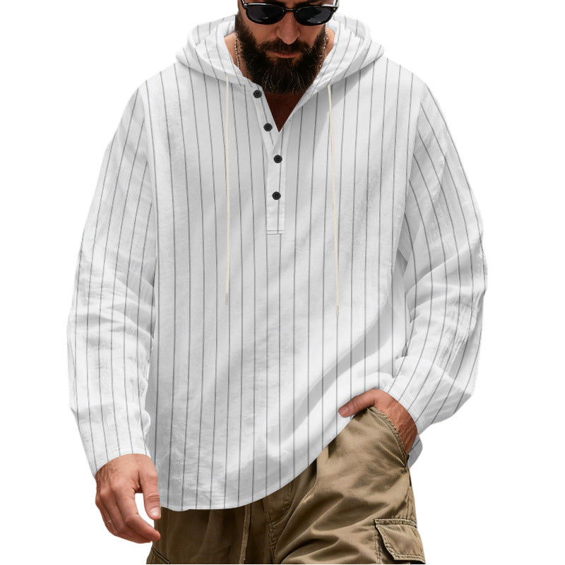 Herren Lässiges Kapuzen-Henleyshirt mit feinen Nadelstreifen und Knopfleiste Shop Nory