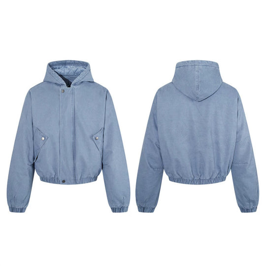 Damen kurz geschnittene Boxy-Kapuzenjacke mit gesteppter Kapuzenfütterung, Pattentaschen und elastischem Saum Shop Nory