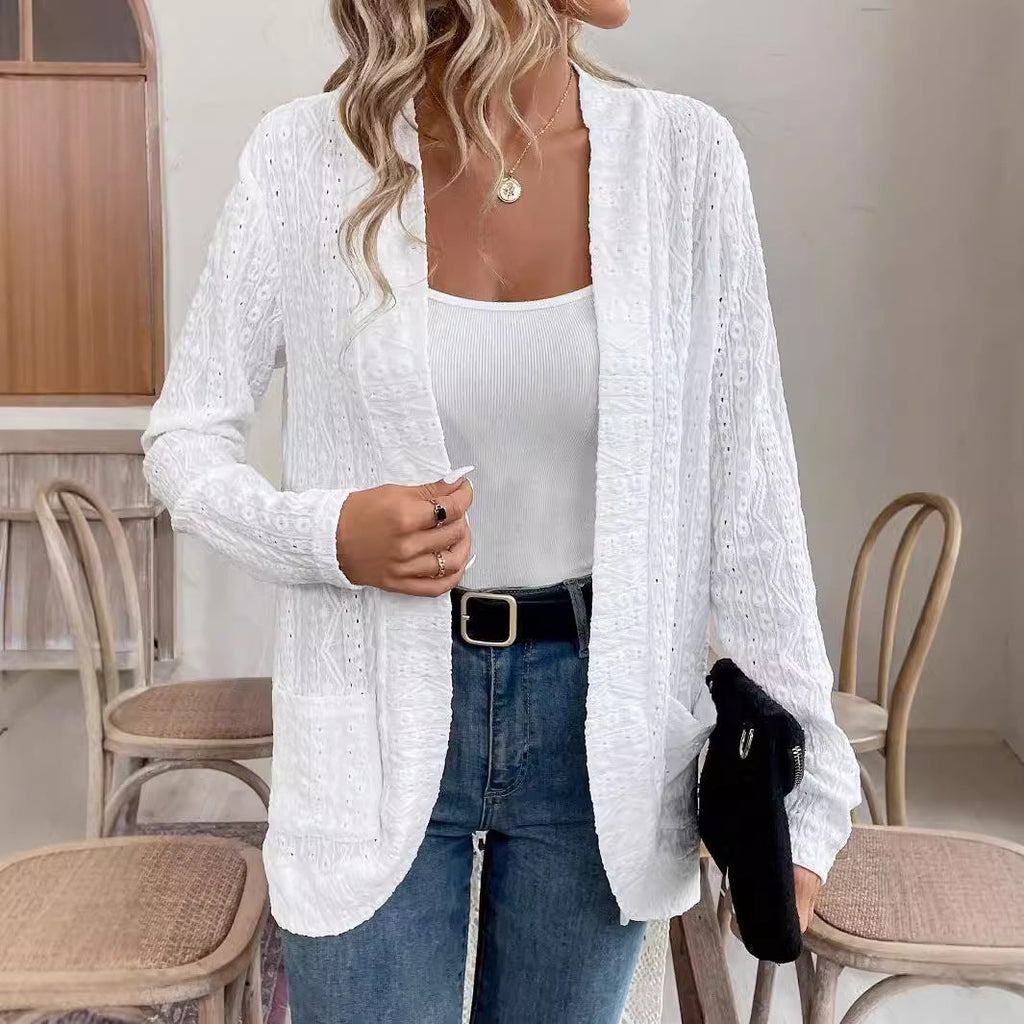 Damen Elegante Strickjacke mit feiner Lochmusterung