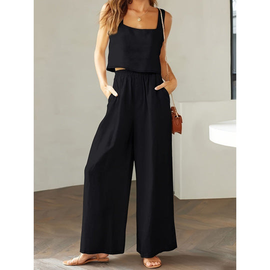 Damen lässiger Jumpsuit mit weitem Bein und praktischen Taschen Shopnory
