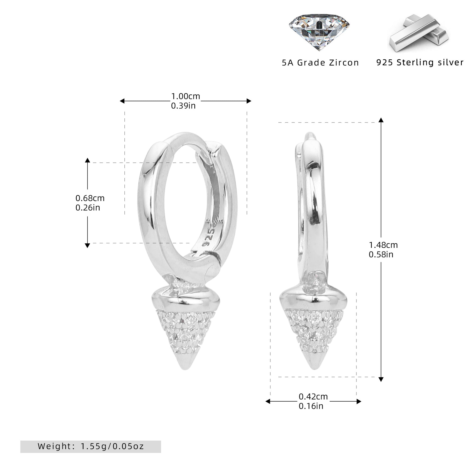 Damen Ohrhänger mit eleganten Zirkon-Spitzen aus 925 Sterling Silber Shop Nory