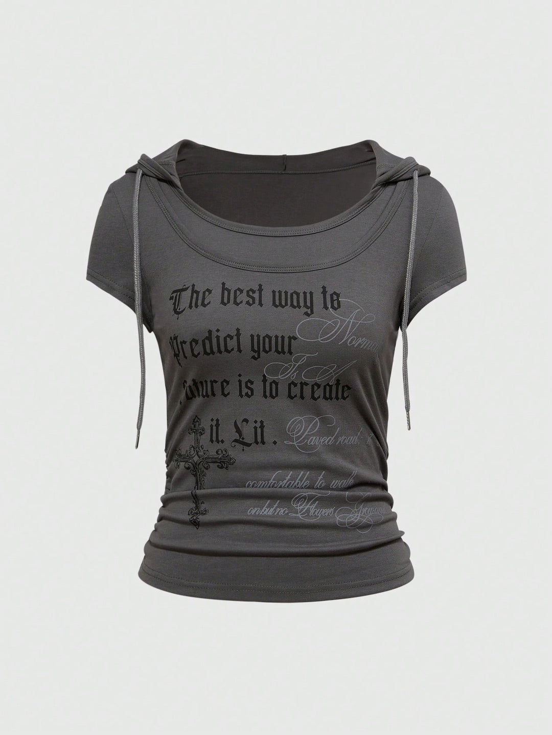 Damen Kapuzen-T-Shirt mit einzigartigem Schriftzug Shopnory