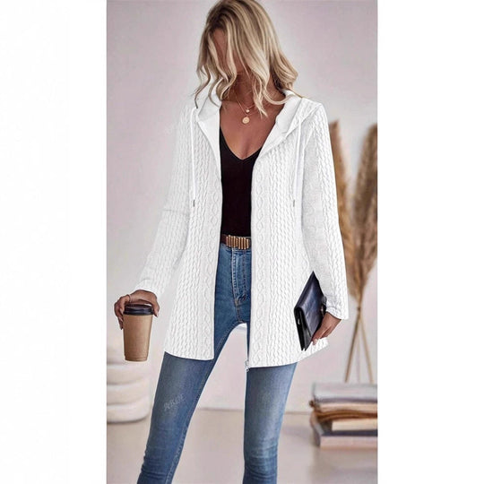 Damen Strickjacke mit Kapuze und trendigem Zopfmuster