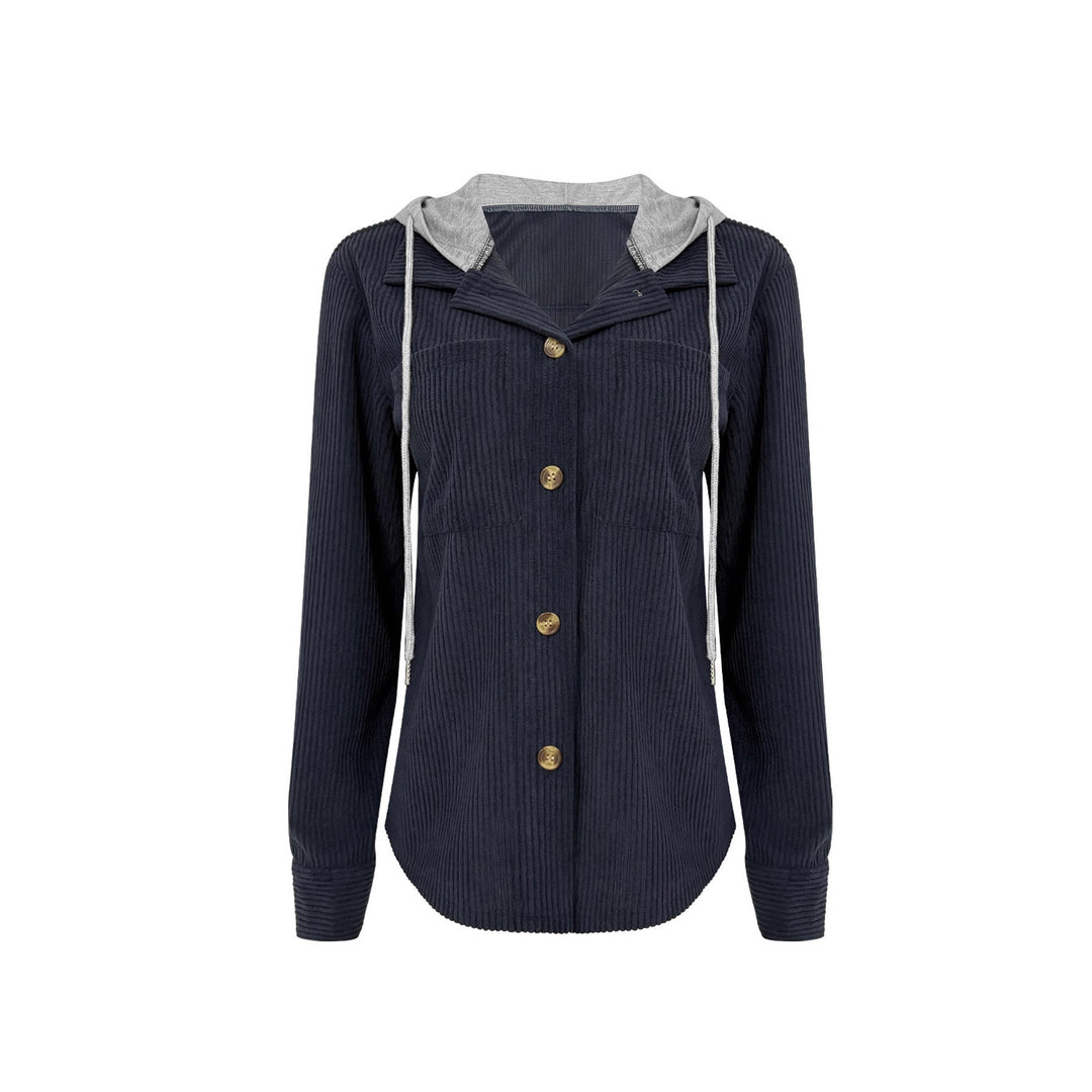 Damen Gerippte Hemdjacke mit Kapuze, Knopfleiste und aufgesetzten Taschen Shop Nory