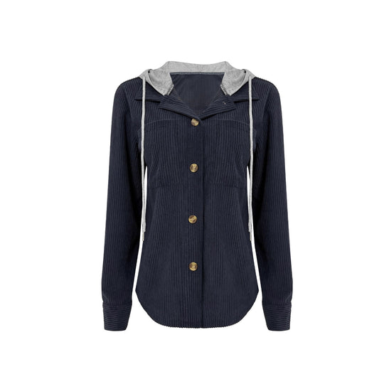 Damen Gerippte Hemdjacke mit Kapuze, Knopfleiste und aufgesetzten Taschen Shop Nory