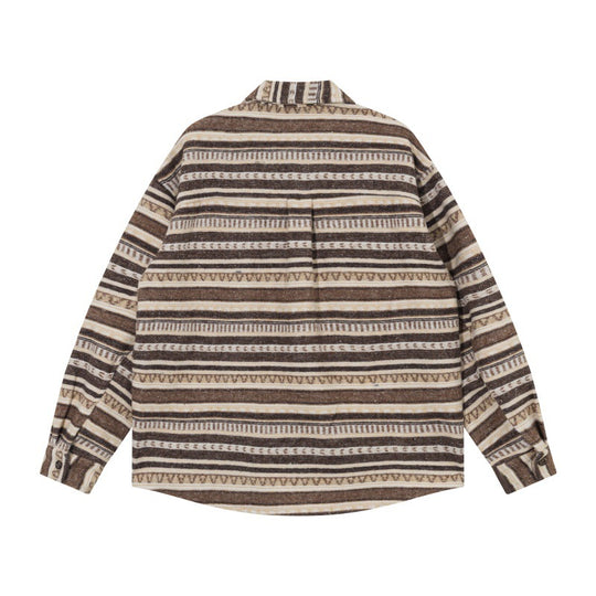 Unisex Oversize-Strickshirtjacke im Ethno‑Streifenmuster mit Pattentaschen Shop Nory