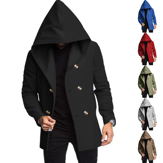 Herren Kapuzenmantel mit übergroßer Kapuze und Doppelknopf-Leiste Shop Nory