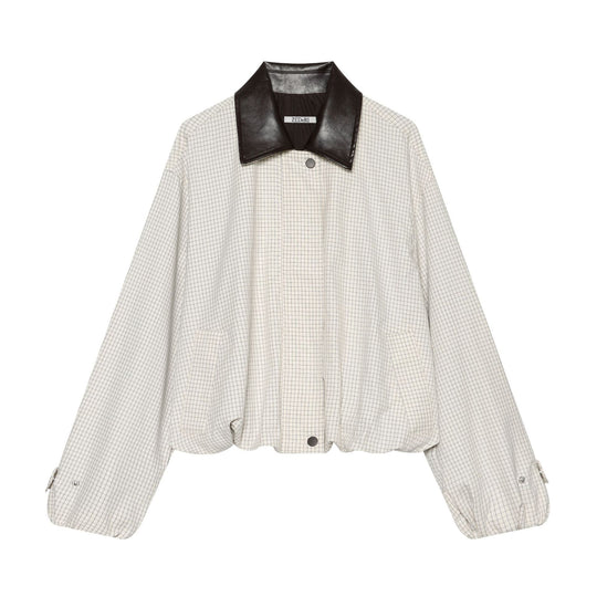 Damen Oversize-Boxy-Jacke mit Karomuster, Kunstleder-Revers und Kordelzugsaum Shop Nory