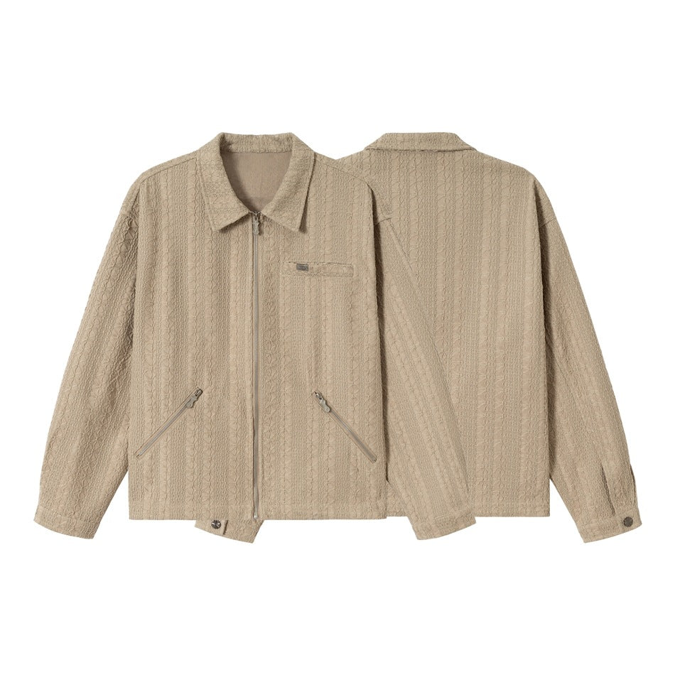 Unisex Texturierte Zip‑Blousonjacke im kastigen Schnitt mit Hemdkragen und diagonalem Reißverschlusstaschen Shop Nory