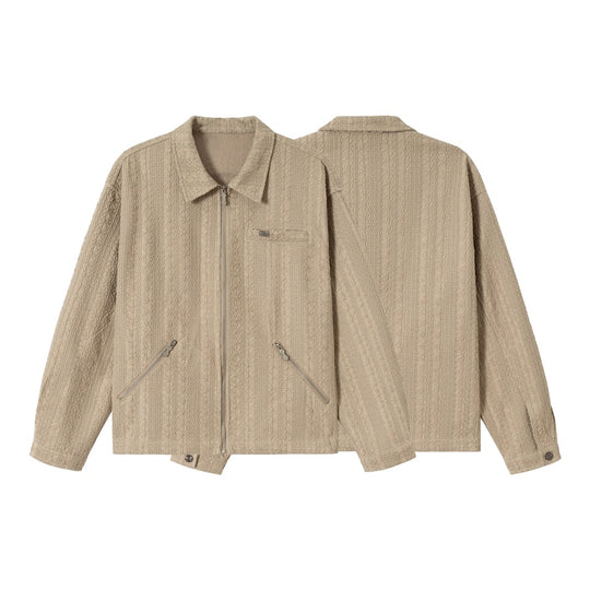 Unisex Texturierte Zip‑Blousonjacke im kastigen Schnitt mit Hemdkragen und diagonalem Reißverschlusstaschen Shop Nory