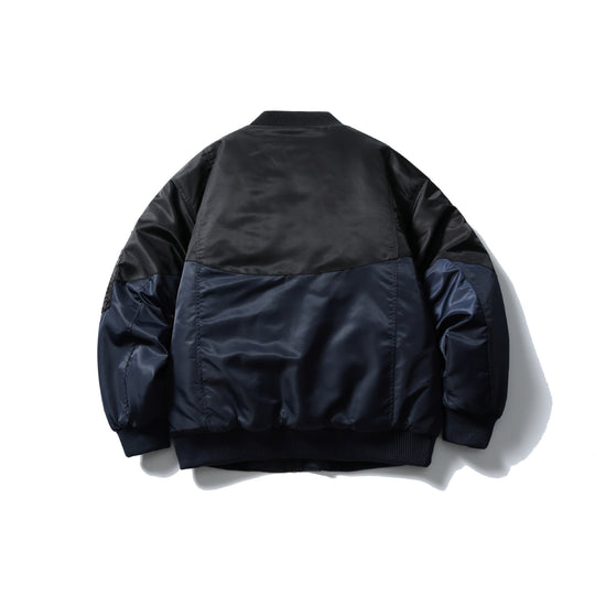 Unisex Kurz geschnittene zweifarbige Nylon‑Bomberjacke mit Utility‑Klappentaschen und Ärmel‑Zipper Shop Nory