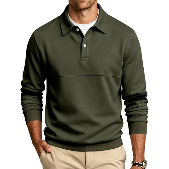 Herren Langärmeliges Poloshirt-Sweatshirt mit verdeckter Knopfleiste, Brustnaht und Kontraststreifen Shop Nory