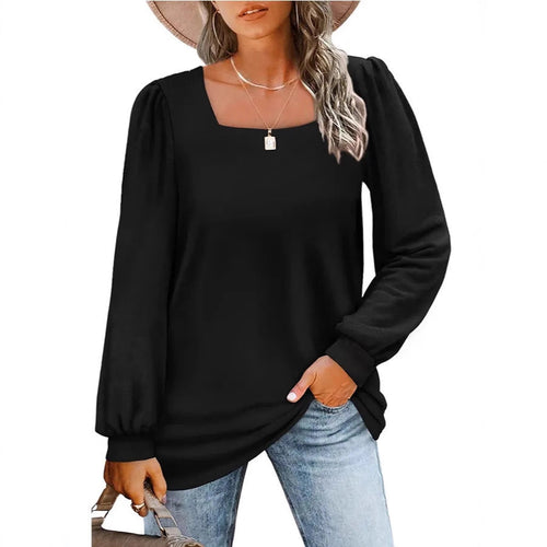 Damen Legerer Feinstrick-Pullover mit quadratischem Ausschnitt, Puffschulter und Bündchen Shop Nory