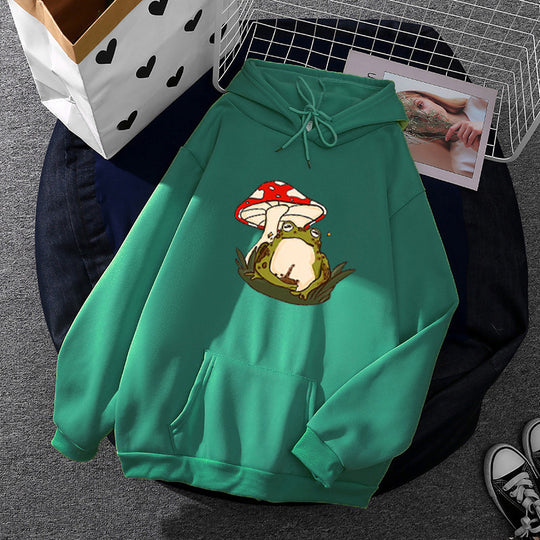 Damen nan weitgeschnittener Kapuzenpullover mit Gothic-Statementprint und Kängurutasche Shop Nory